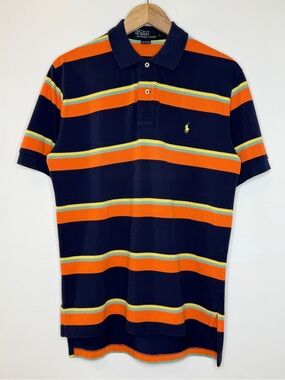 Polo Ralph Lauren Stripe Short Sleeve Collar Shirt Mens Small Blue Orange